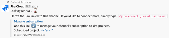 JIRA Slack integration settings link